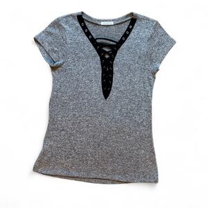 Occasion Gray lace up small Short Sleeve Tee